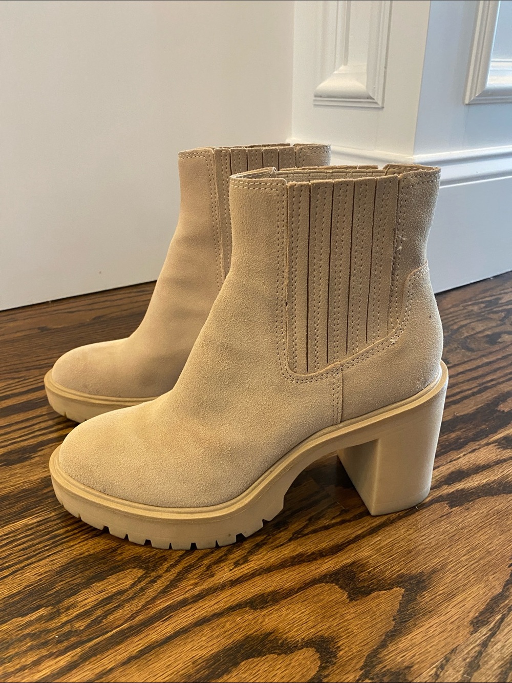 Dolce Vita Beige Suede Platform Ankle Booties